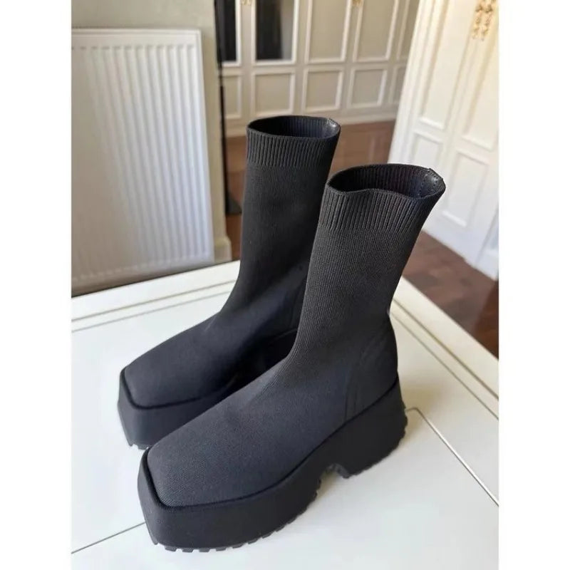 Ankle Super High Heels Chelsea Boots Women Shoes 2024 New Chunky Ladies Shoes Sexy Pumps Platform Goth Motorcycle Black Boots