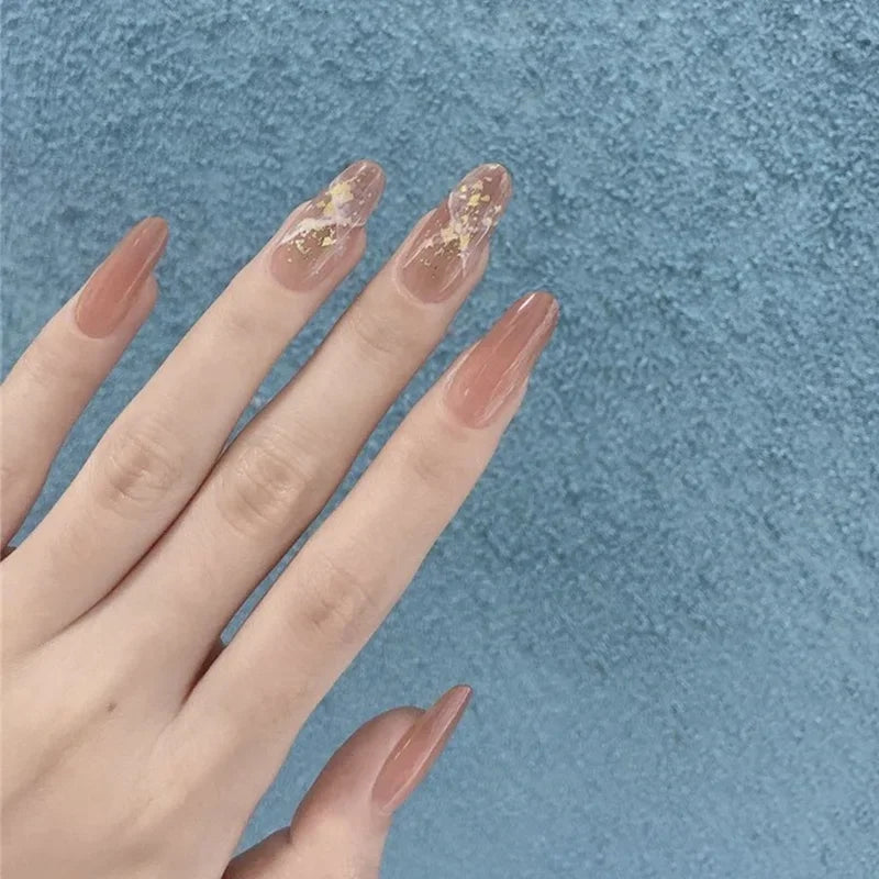 24pcs French Lemon Full Cover Artificial Fake Nails Art Seamless Removable Coffin False Nails With Glue Girls Press On Nail Tips