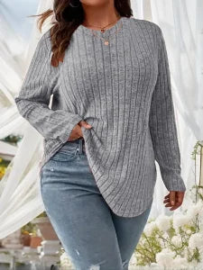 Plus Size Solid Color Long Sleeve Brushed Tee