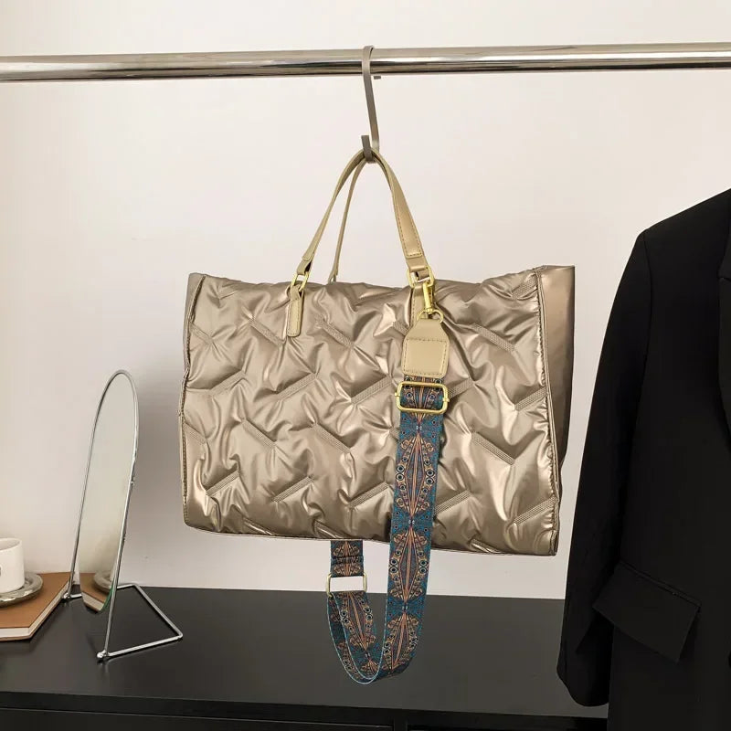 Fashion Large Tote Padded Handbags Designer Quilted Women Shoulder Bags Luxury Nylon Down Cotton Crossbody Bag Winter Tote Big