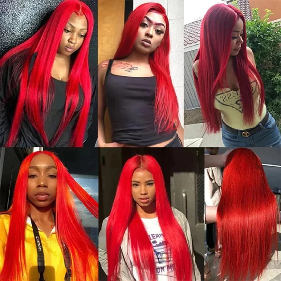 30 40 Inch Brazilian Hot Red 13x6 HD Lace Front Wigs Human Hair Wig 200% Red Colored Straight 13X4 Lace Frontal Wig For Women