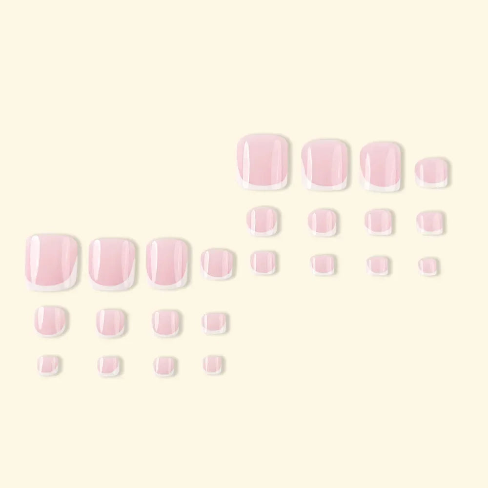 Stick On 24PCS French Design Fake Toe Nail Press on Toe False Nails Acrylic Reusable Toe Nail with Adhesive Tools