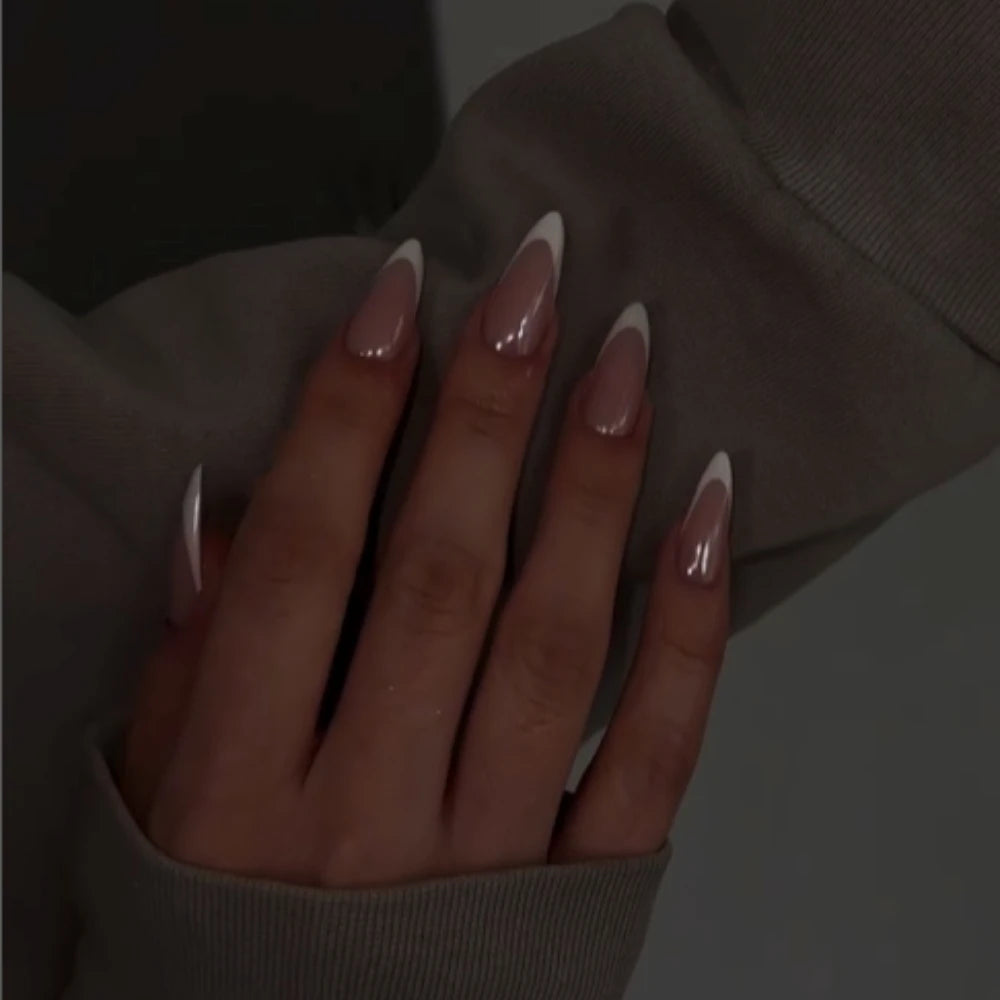 10 Pcs Handmade Press On Nails French Simple Limited Leopard Print Medium Almond False Nails Design Art DIY Nails with Set