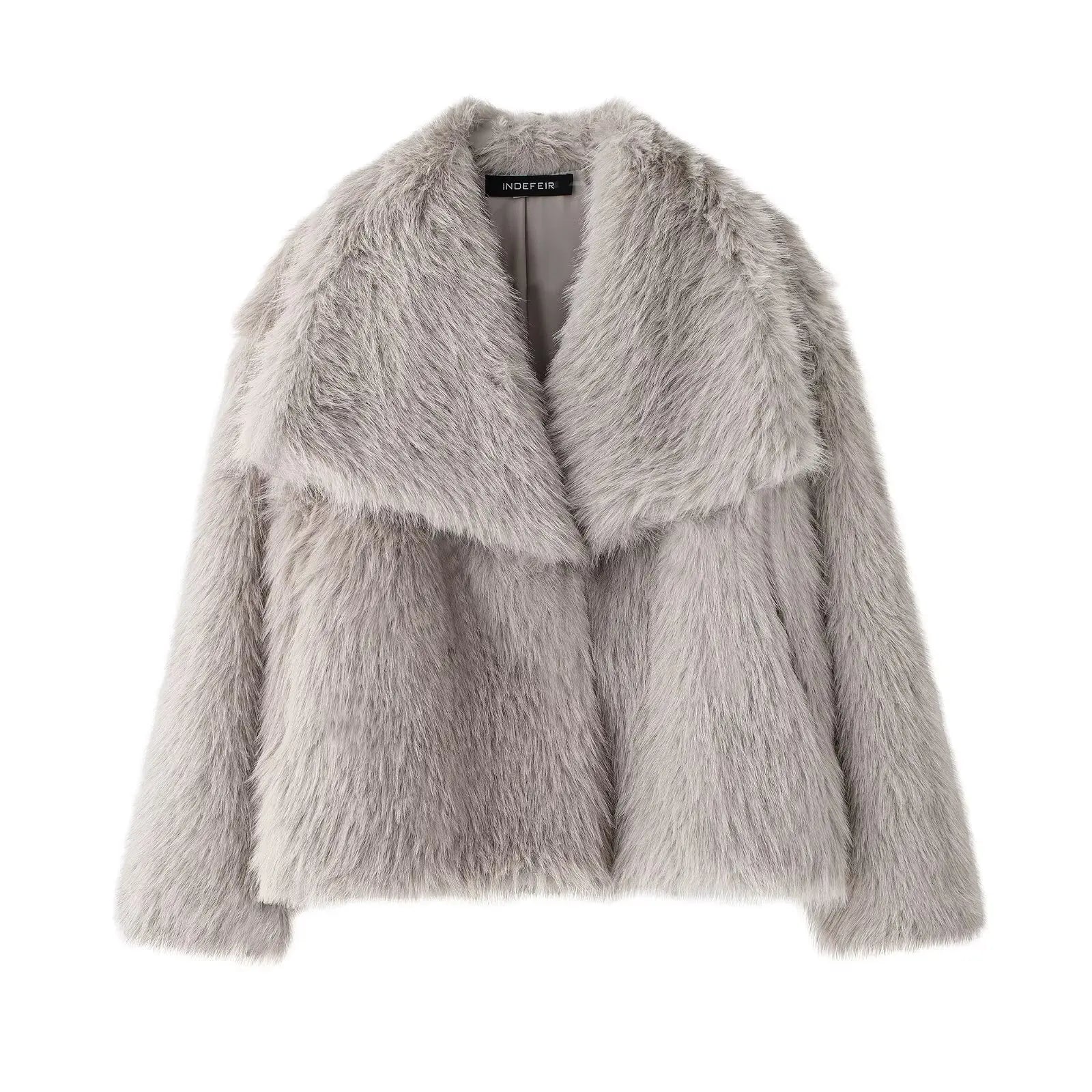 Cropped Faux Fur Snap-Button Jacket
