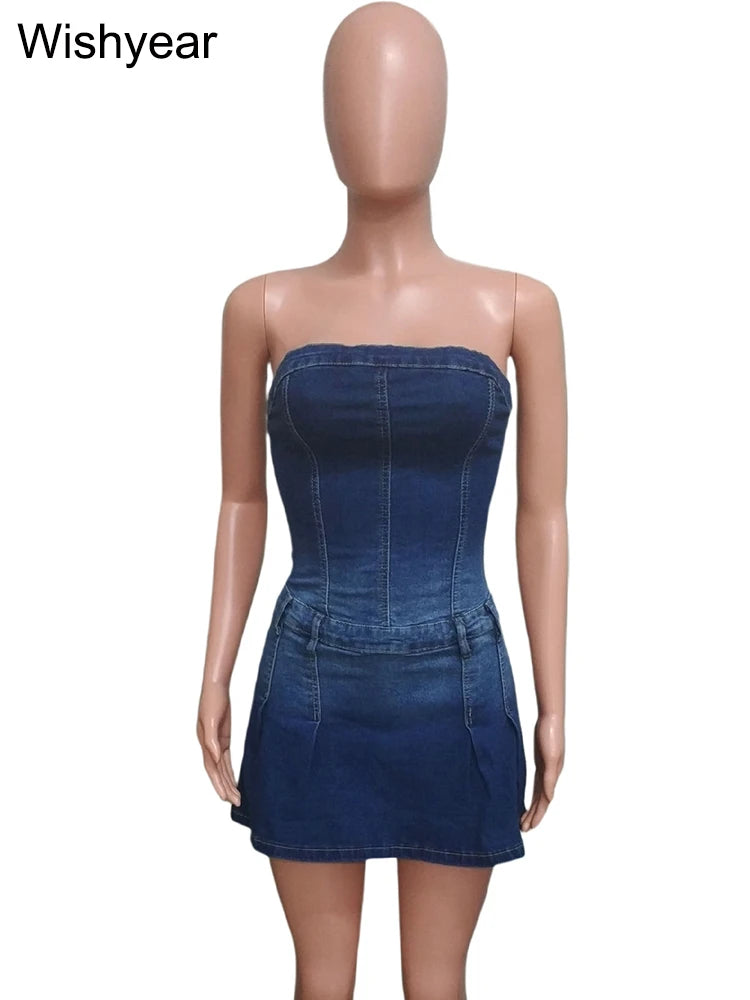 Strapless Denim Skort Romper
