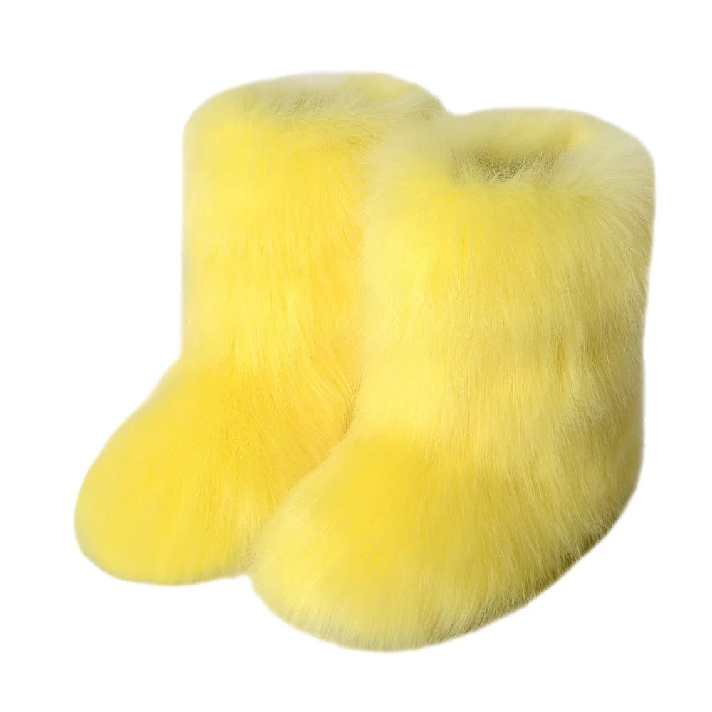 New Winter Faux Fur Onepiece Raccoon Fur Female Snow Boots Fur Shoes Outdoor Mid Leg Boots