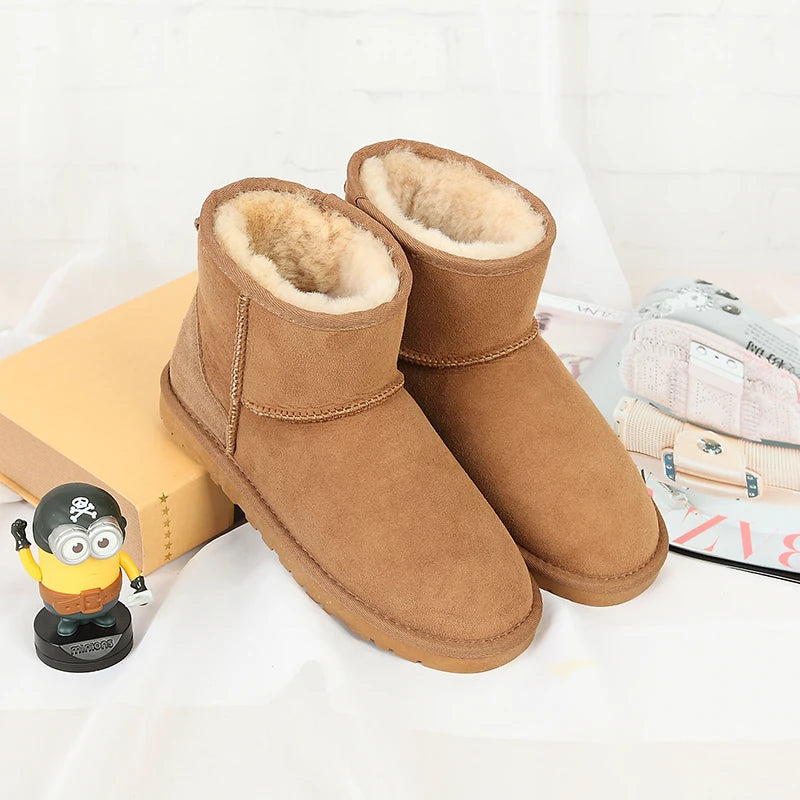 100% Natural Fur Winter Boots Classic Women Snow Boots Genuine Sheepskin Leather Female Short Boots Warm Wool Ankle Shoes