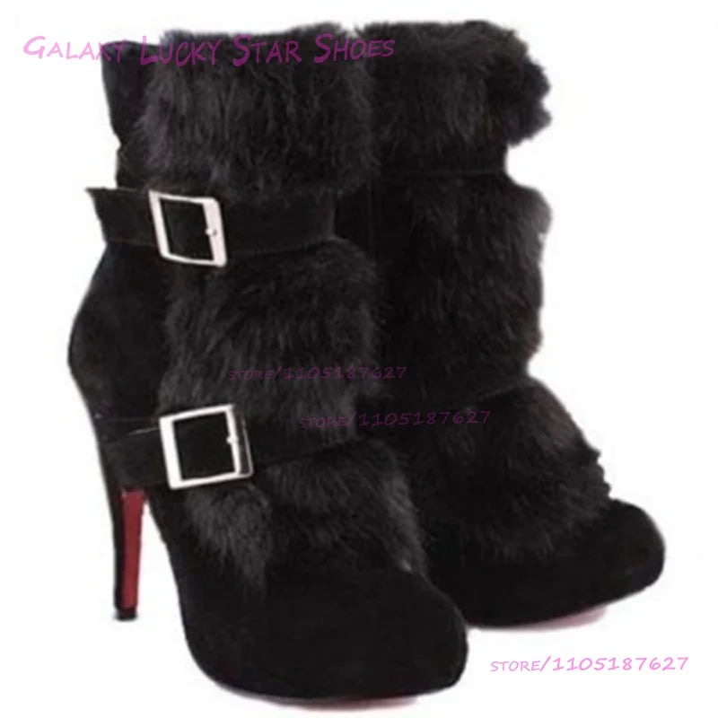 Long Brown Calf Boots Black Suede Khaki Buckle Red Stiletto Heels Platform Casual Winter Boots Girls Casual Pleated Ruffle Shoes