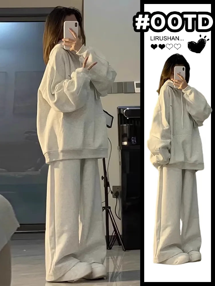 Women's Hoodie Sportswear Set Spring Autumn Loose American Casual Running Two-Piece Set Student Korean Style