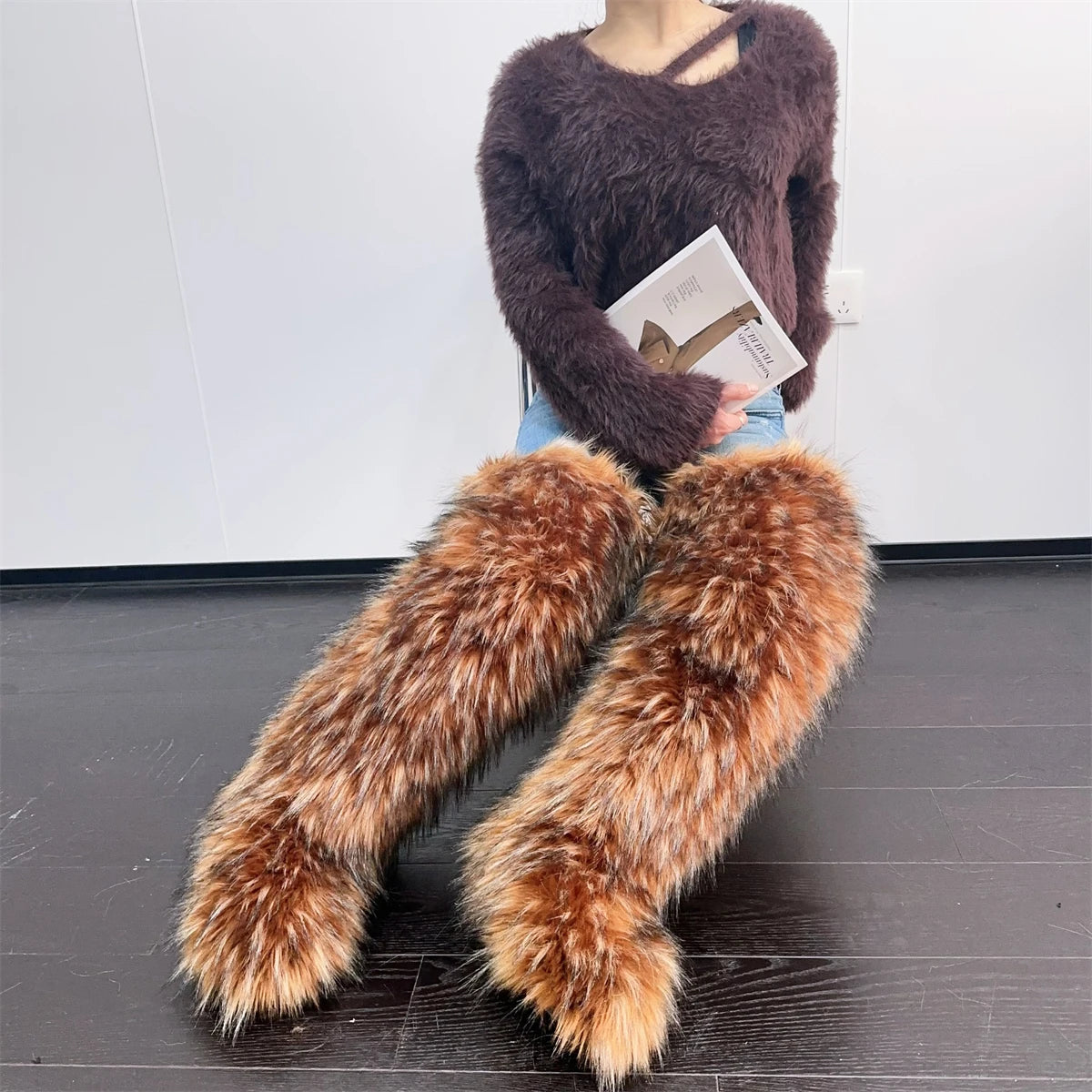 Over The Knee  Thigh High Mongolian Fur Boots Faux Tall Boots for Women
