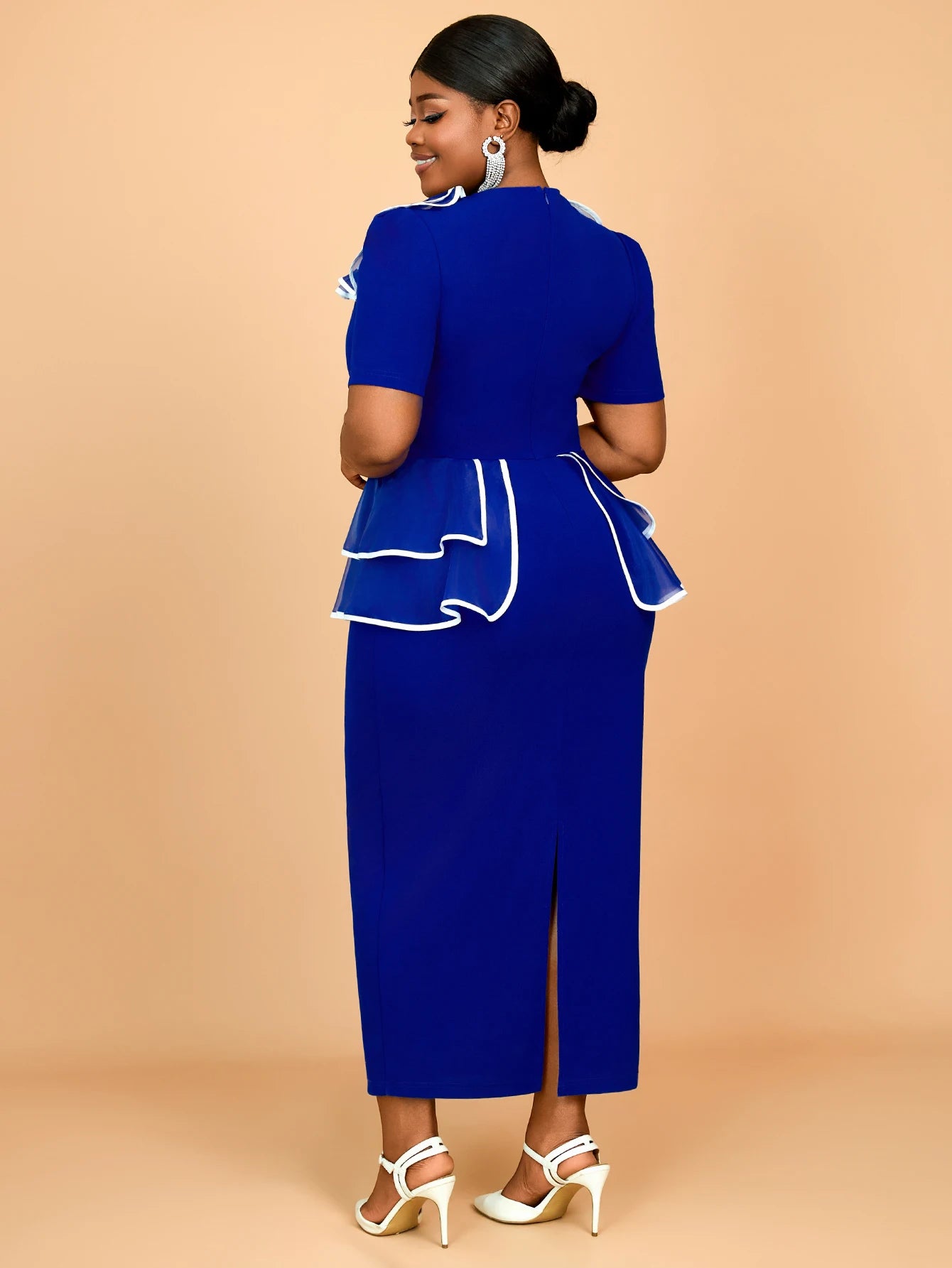 Ruffle Trim Peplum Plus Size Dress for Women with Belted Waist Perfect for Church Weddings Banquets and Formal Special Occasions