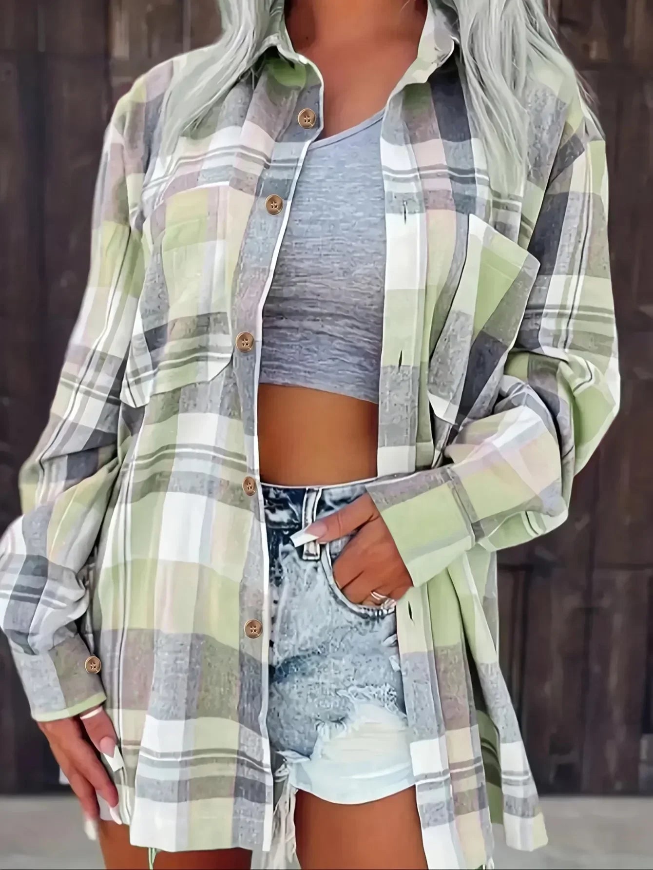 Plus Size Plaid Printed Long Sleeve Shirt