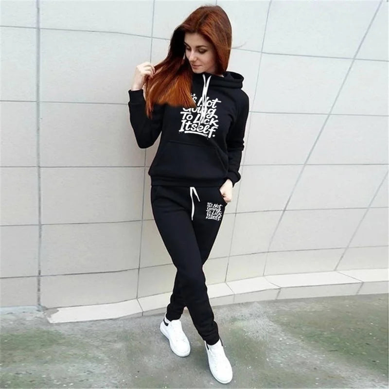 Fashion Women's Hoodie + Pants 2-Piece Set Text Printed Sportswear Autumn and Winter Women's Daily Casual Sports Jogging Set