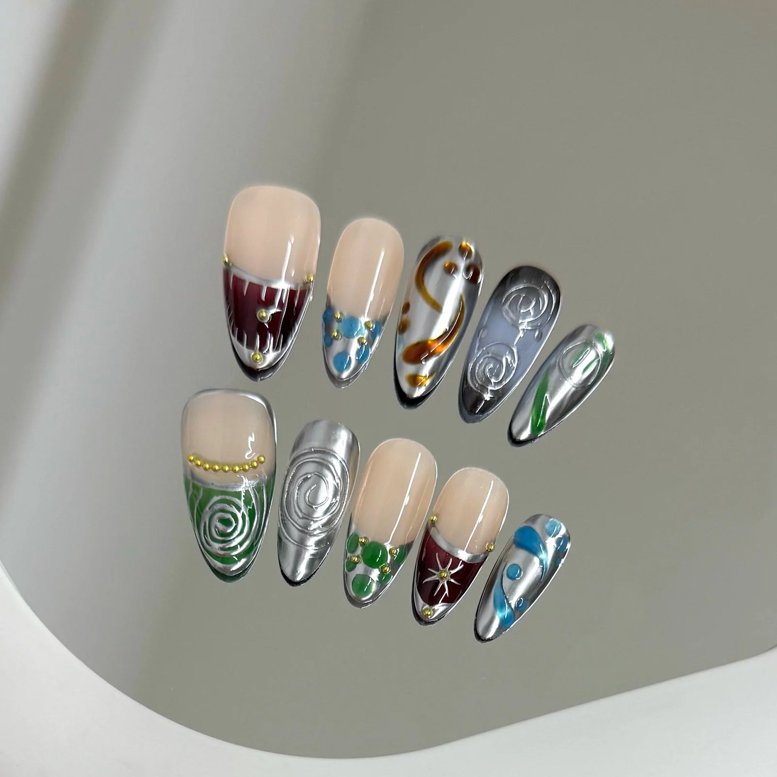 10pcs Colorful Star Black Press on Nails Almond Flash Punk Spicy Girls Handmade False Nails Blush Glitter Charming Manicure Nail