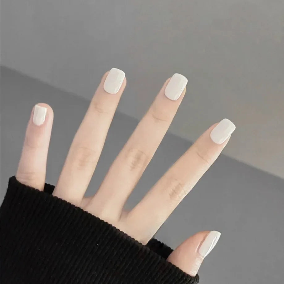 24pcs French Lemon Full Cover Artificial Fake Nails Art Seamless Removable Coffin False Nails With Glue Girls Press On Nail Tips