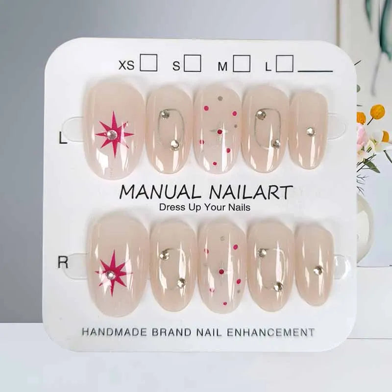 10Pcs Blue Brown Retro Leopard Print Press on Nails Almond Shaped Polka Dot  with Drill Gentle and Fresh Nail Patch False Nails