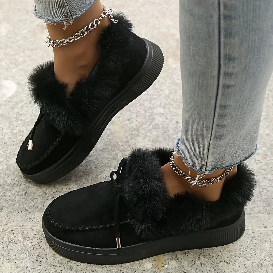 Stylish Short Boots, Black/Red, Faux Fur Trim. Lightweight & Warm, Unisex Plus Sizes. Perfect Gift, Multiple Occasions!