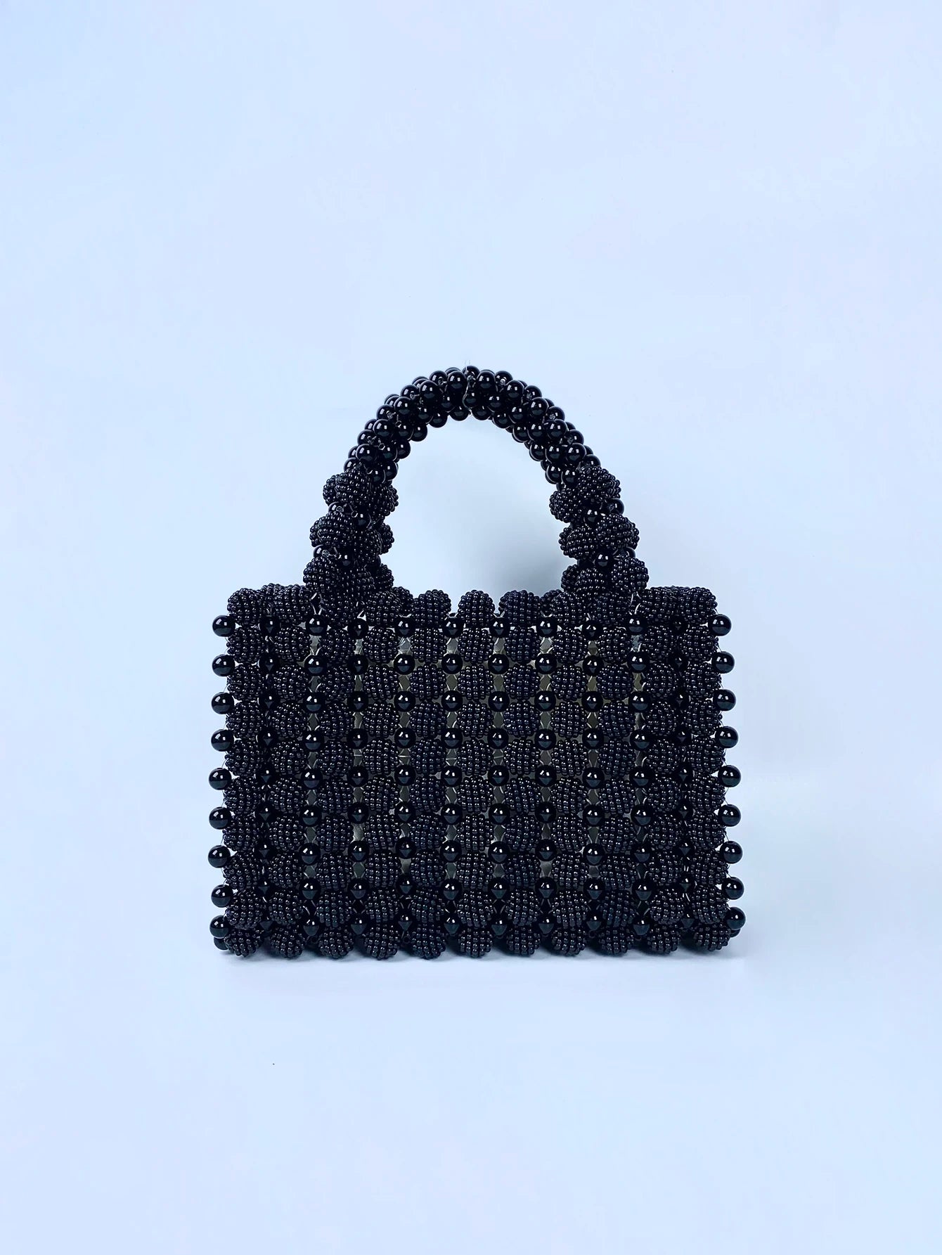 Handwoven pearl bag, beaded bag, bayberry ball, black handbag, female