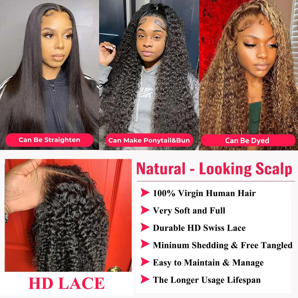 100% Brazil Human Hair Guleless Curly Wigs for Women 4x4 13x4 13x6 Lace Front Human Hair Wigs Natural Breathe Wigs Human Hair