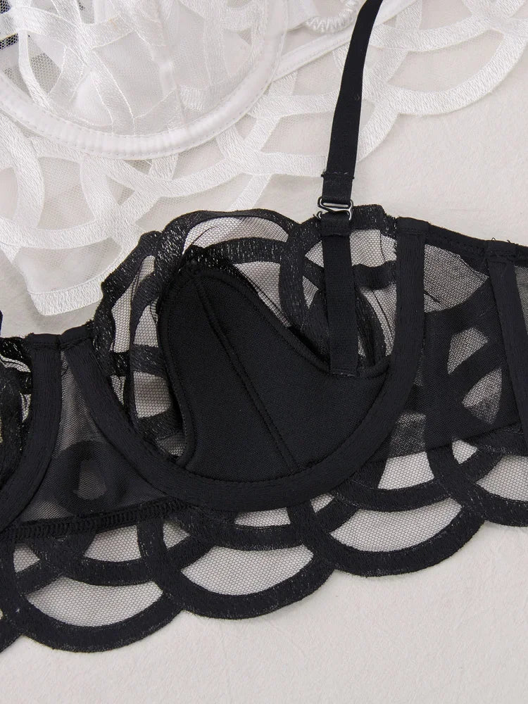 Sexy thin lace bra women underwear thong set transparent large breasts show small embroidered underwiren push up lingerie