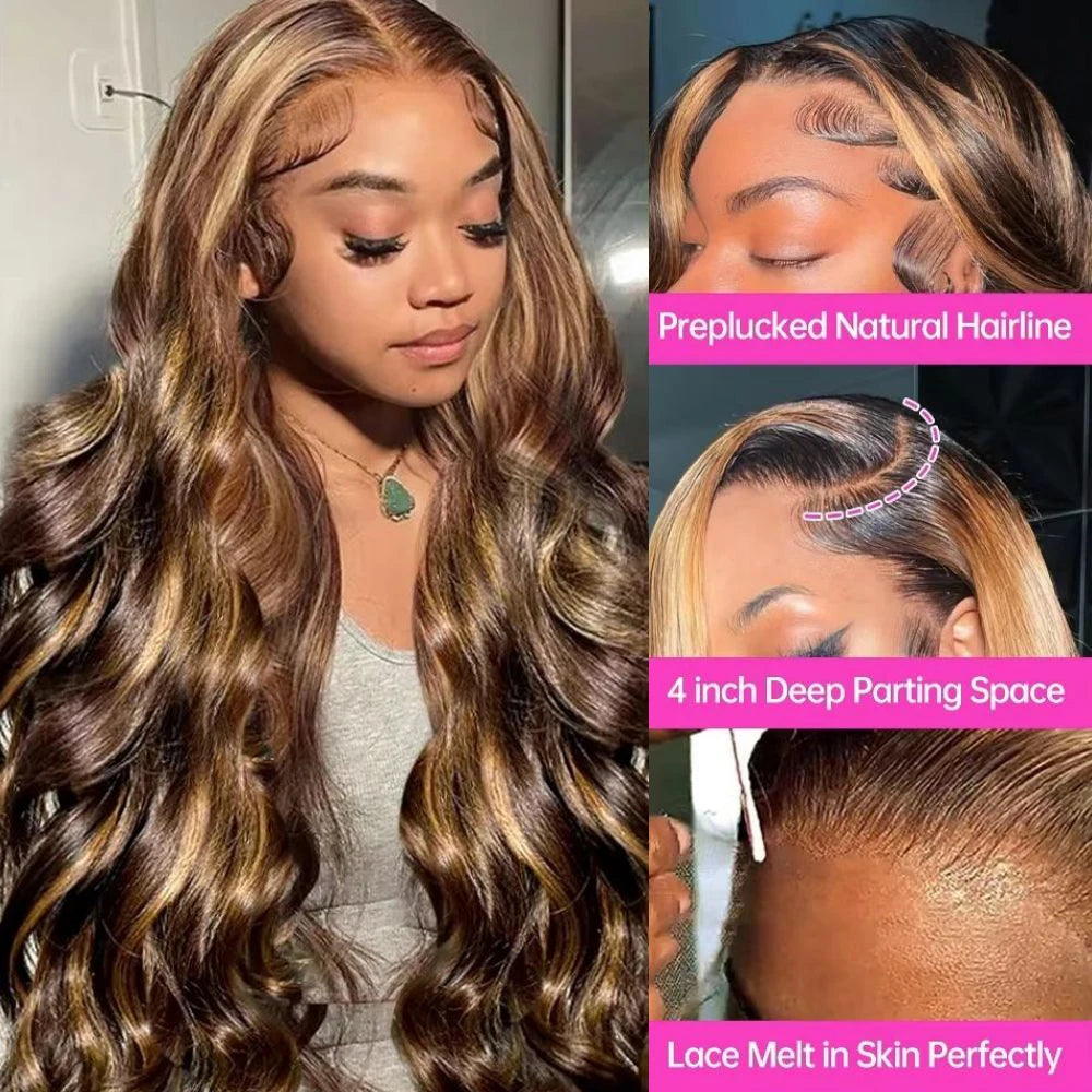 Brazilian Ombre Blonde Body Wave Lace Frontal Wig (4/27 Highlight)