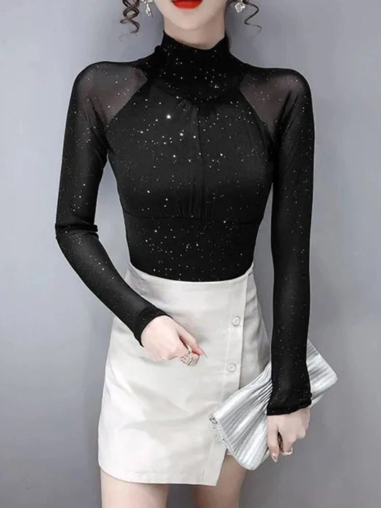 Glitter Sequin Rhinestone Mesh Tee