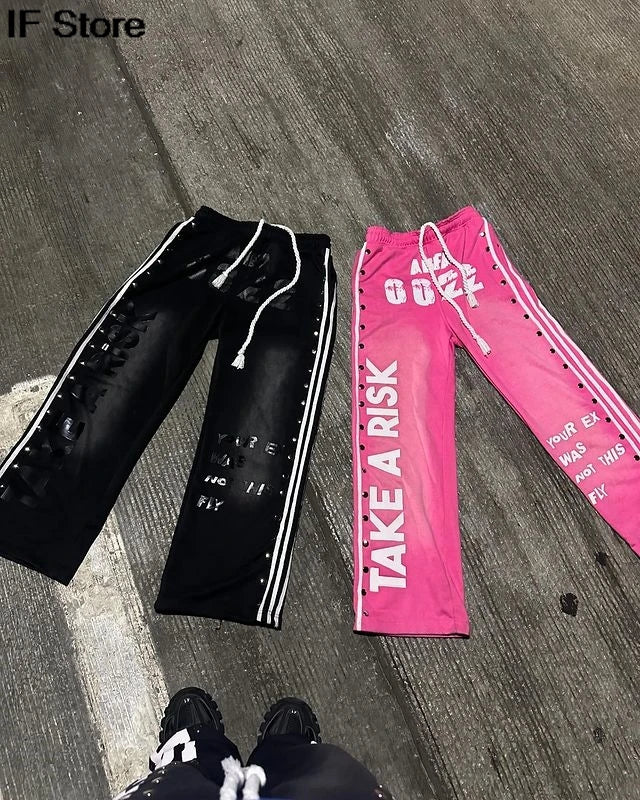 Y2k Sportswear Two Piece Set Men and Women Hip Hop Harajuku Retro Patch Print Oversized Hoodie Sweatshirt Punk Casual Sweatpants