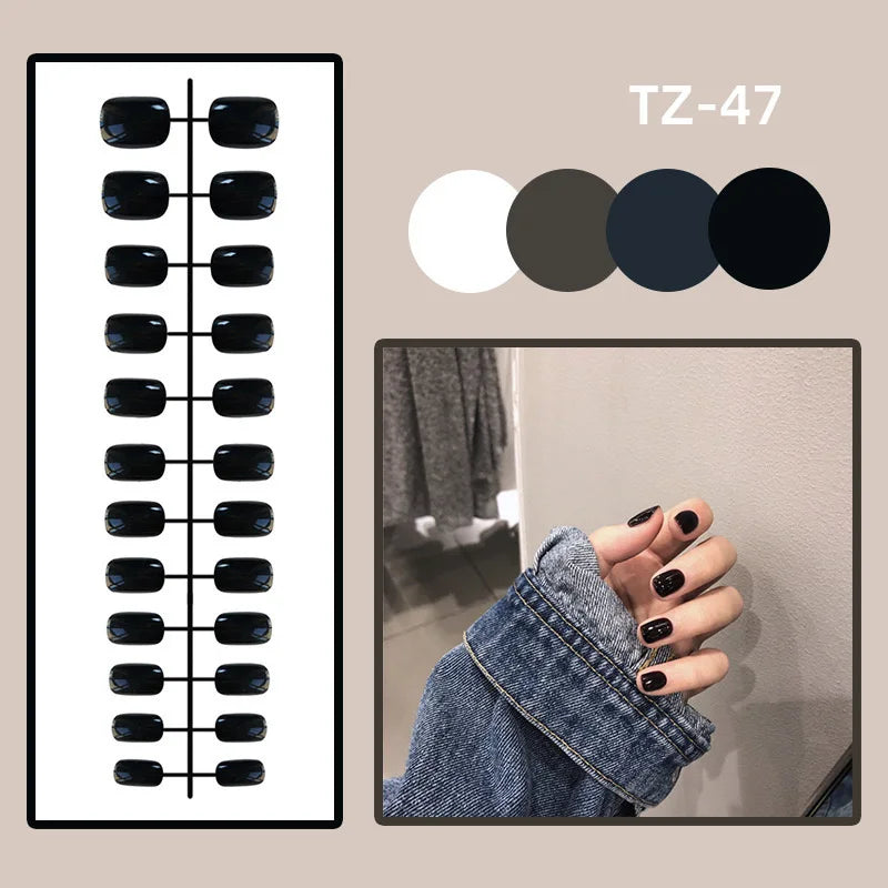 24Pcs Simple Dark Green Long 3D Press on Almond False Nails Wearable Finished Fingernails Nail Art