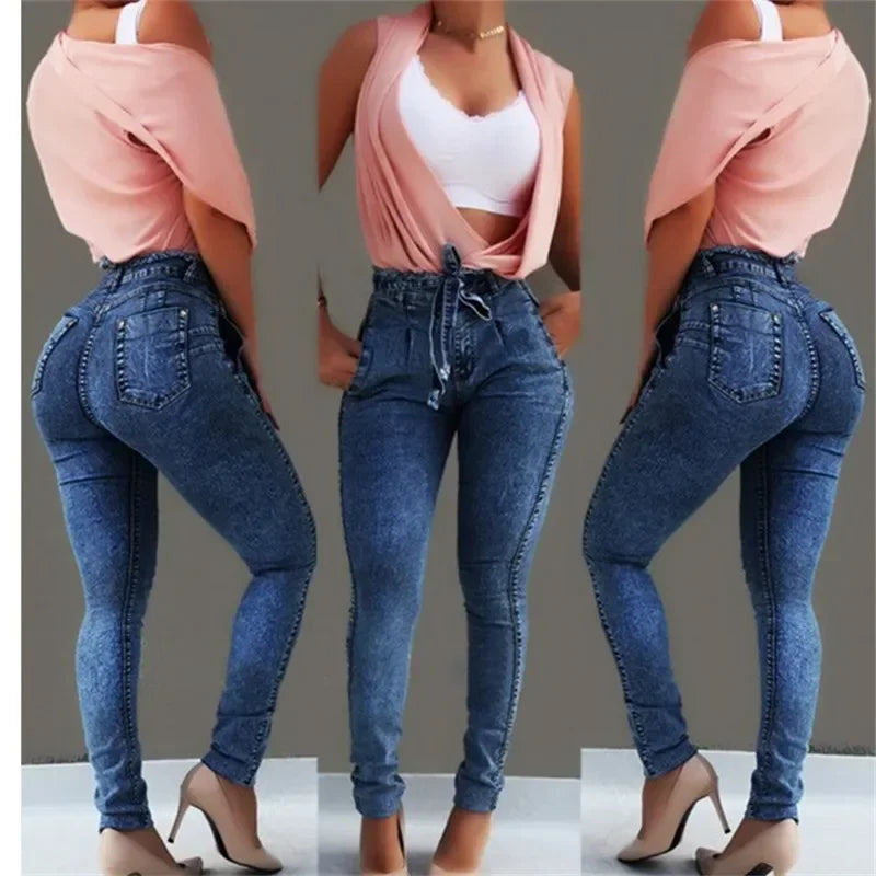 Plus-Size High-Waist Stretch Denim Pants – Slim Pencil Fit