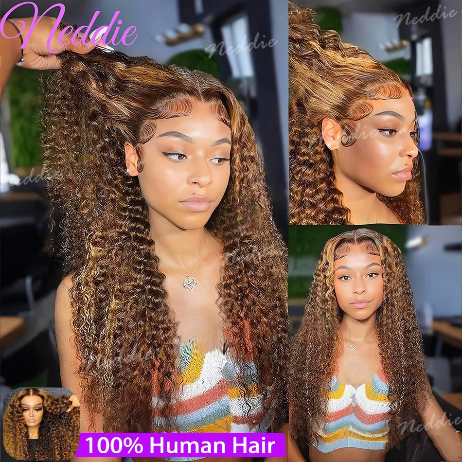 Highlight Wig Human Hair Colored Curly Wigs 13X4 13X6 Hd Lace Frontal Wig Brazilian 4/27 Deep Wave Lace Front Wigs For Women