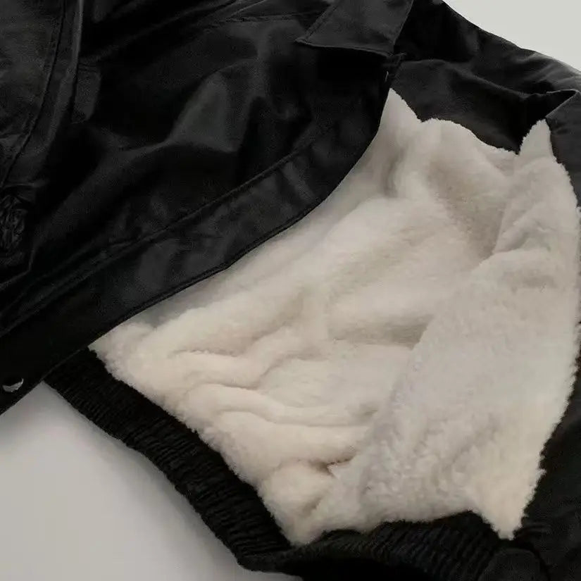 Oversized PU Leather Biker Jacket with Fur Collar