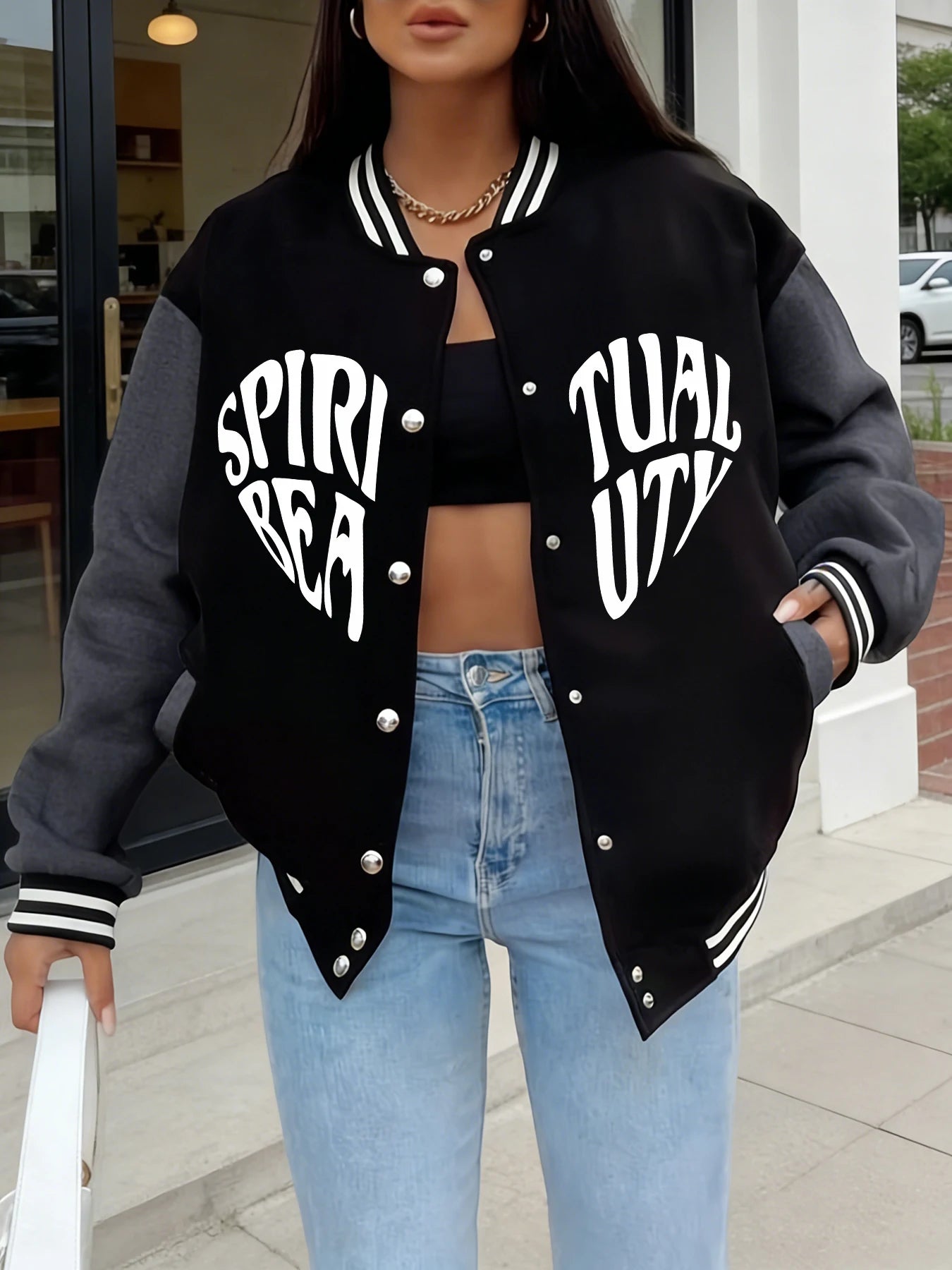 Spiritual Beauty Oversized Varsity Jacket
