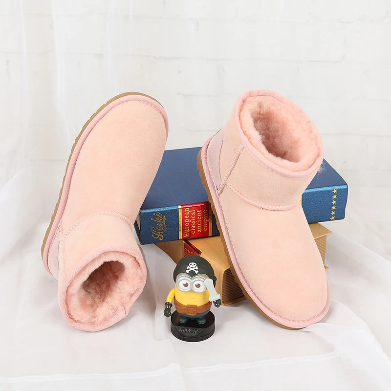 100% Natural Fur Winter Boots Classic Women Snow Boots Genuine Sheepskin Leather Female Short Boots Warm Wool Ankle Shoes