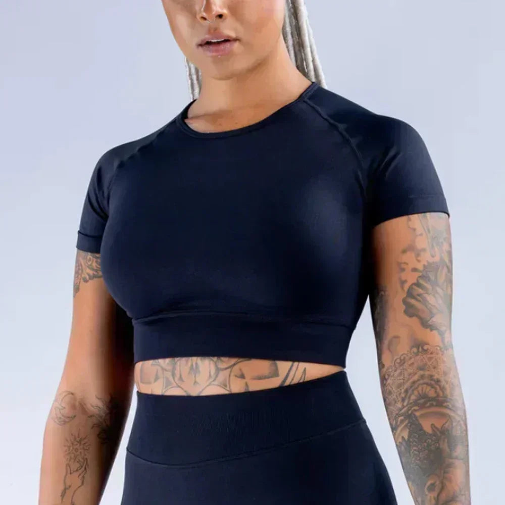 Short Sleeve Crop Top for Women Wotkout Yoga Top Shirts Light Weight Seamless Gym Crop Top Ribbed Underbrand Sports Shirt