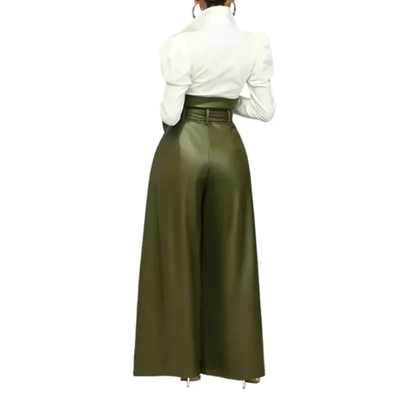 Women's Pants Wholesale Items High Waist Pu Leather Black Wide Leg Pants for Women Casual Fashion Loose Streetwear Trouser Femme