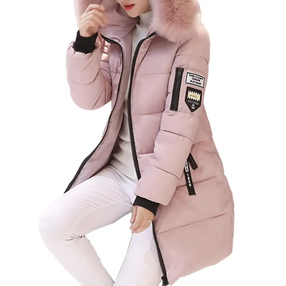 Hooded Cotton Coat Women Hooded Winter Coat Stylish Women's Winter Cotton Coat Thickened Windproof Warm with Hood Zipper Pockets