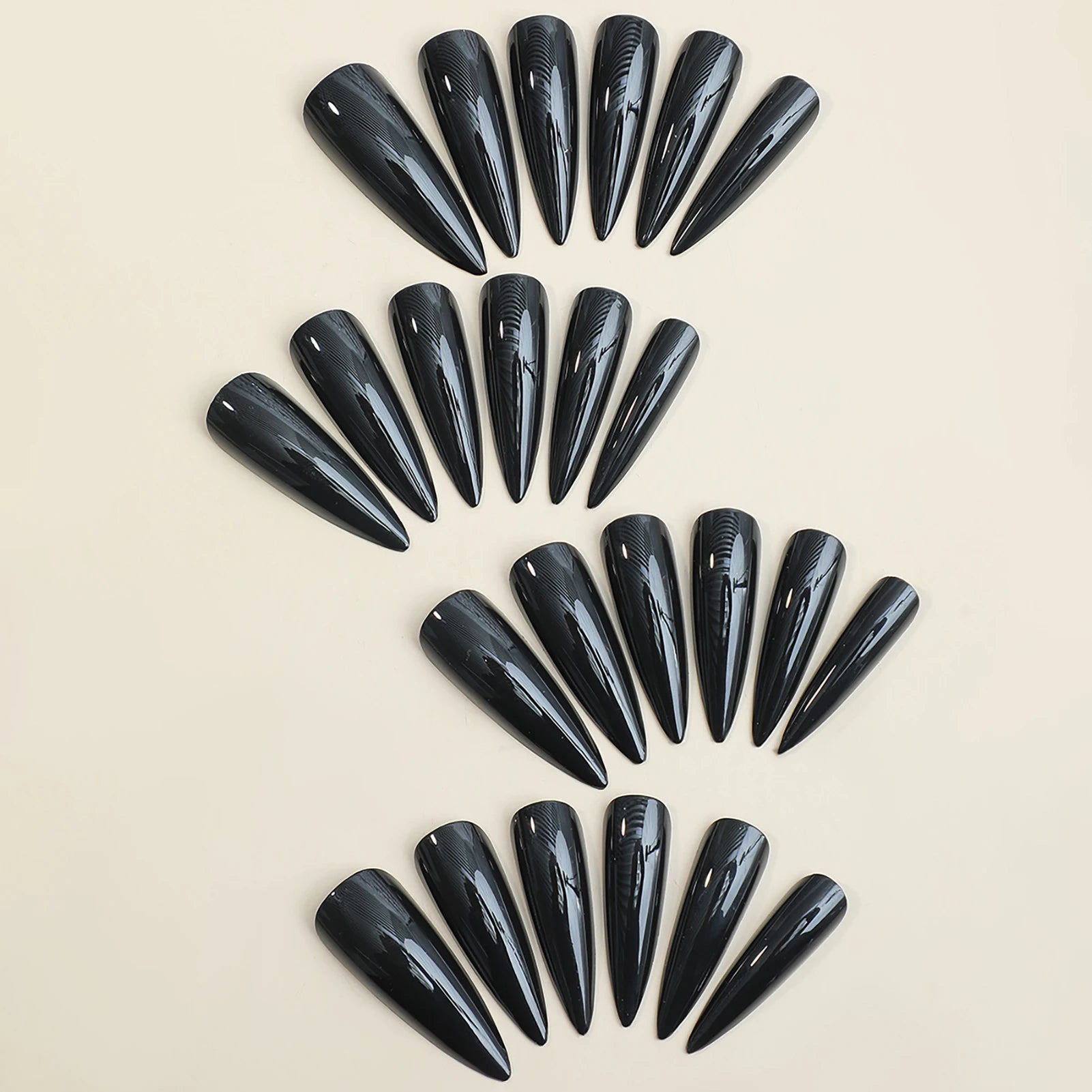 24pcs Press On Black Pointed Tips Cool Long Fake Nails Reusable Adhesive False Nails Solid Color Simple Style Artificial Nails