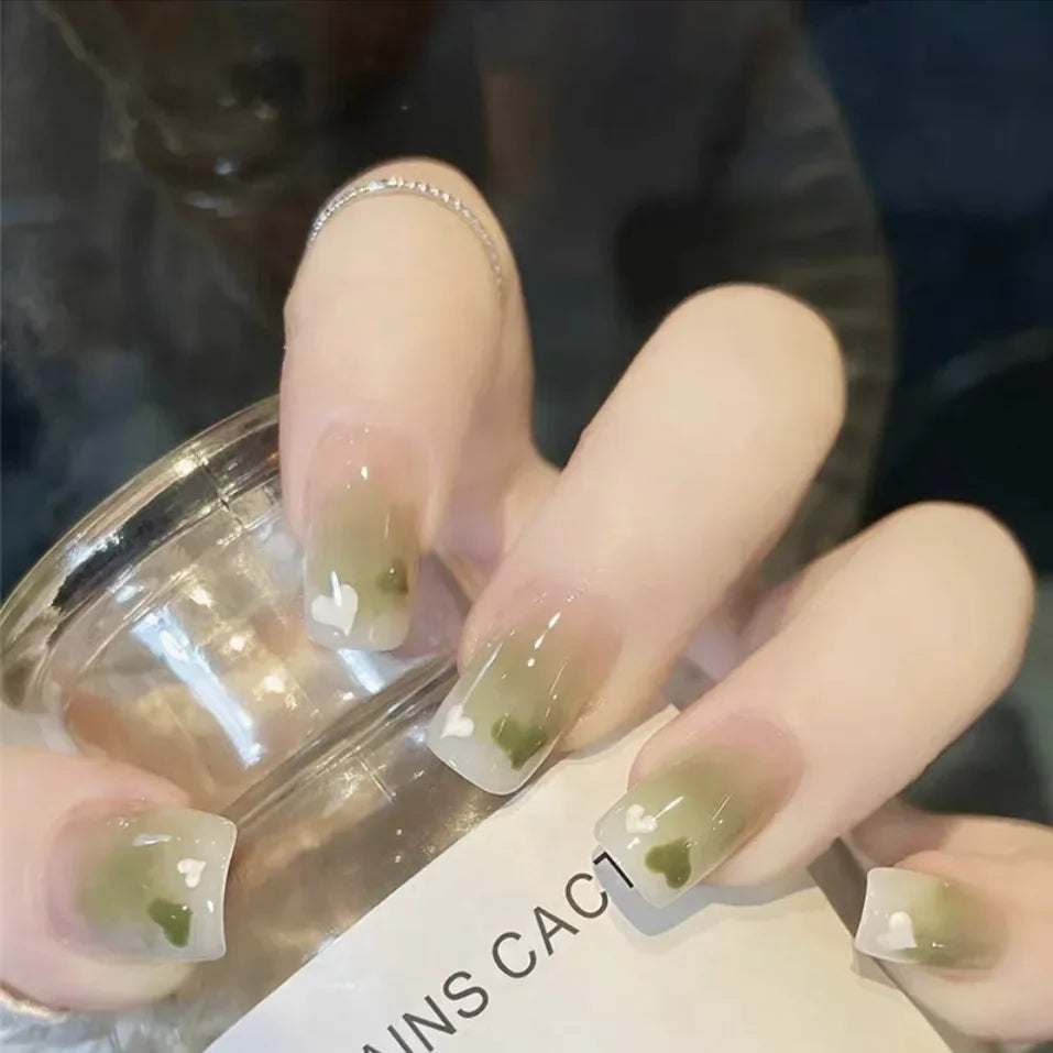 24pcs French Lemon Full Cover Artificial Fake Nails Art Seamless Removable Coffin False Nails With Glue Girls Press On Nail Tips