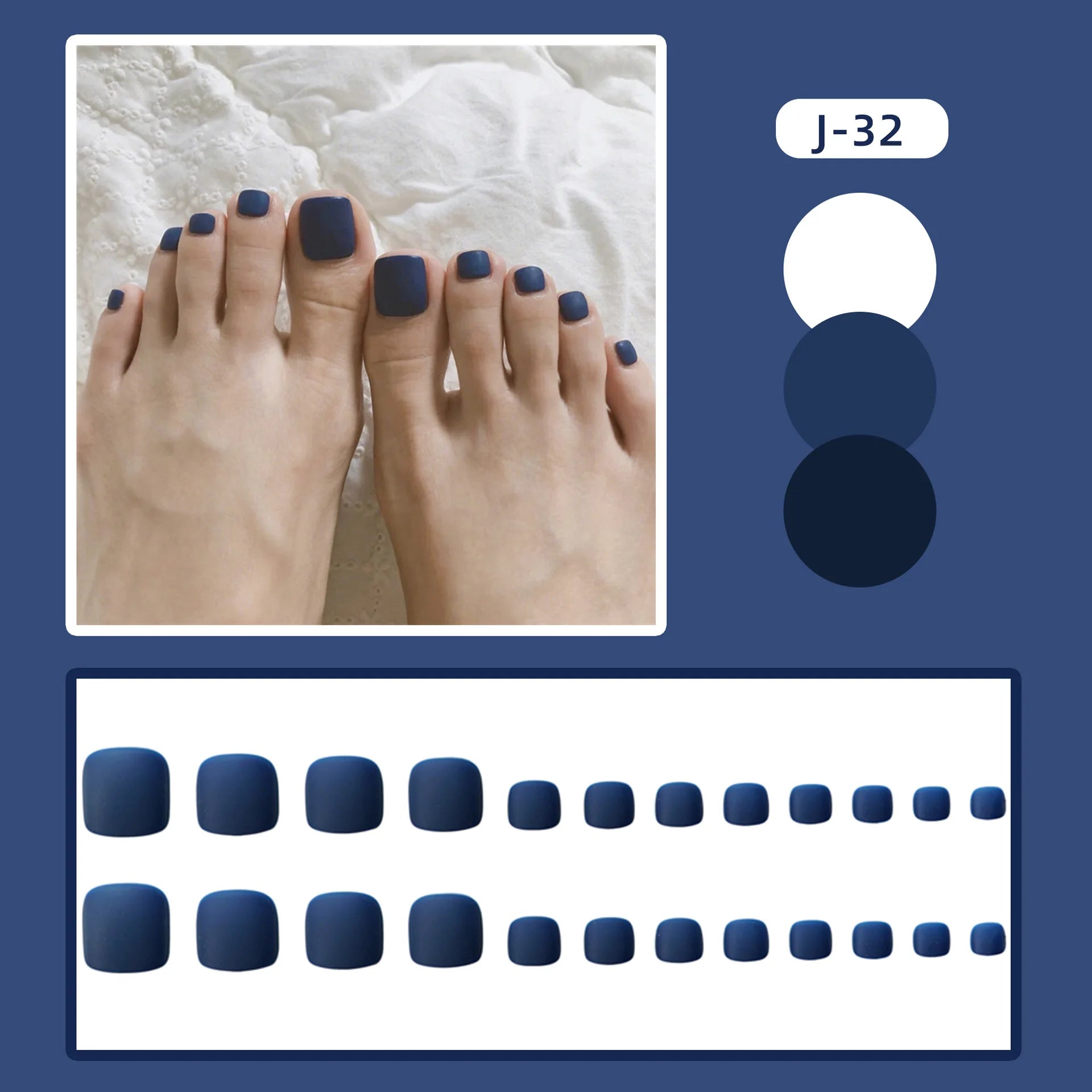 24Ps Glossy Lake Blue Press on Toe Nails Artificial Acrylic Fake Toenails Full Coverage Removable Wearable Toe Nail Art Finished
