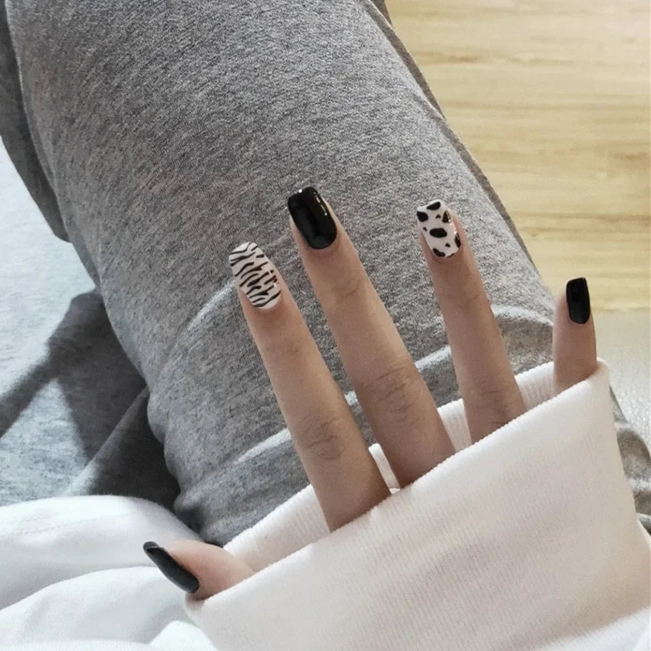 24pcs French Lemon Full Cover Artificial Fake Nails Art Seamless Removable Coffin False Nails With Glue Girls Press On Nail Tips