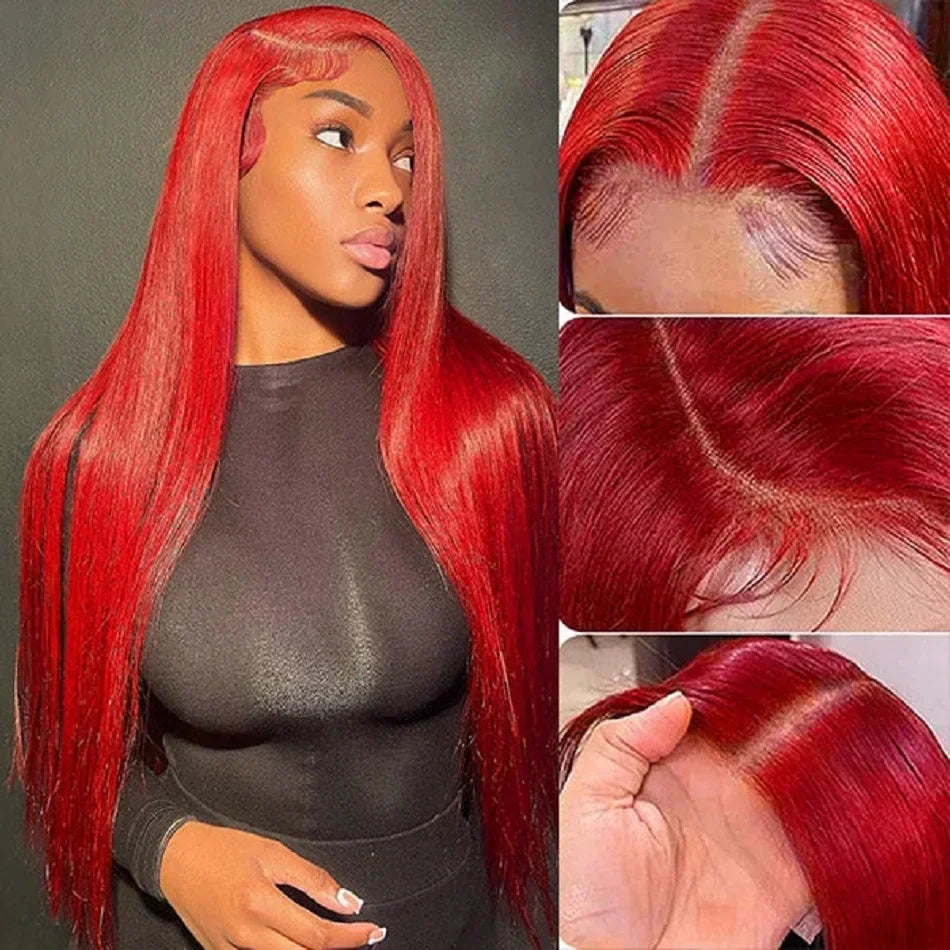 30 40 Inch Brazilian Hot Red 13x6 HD Lace Front Wigs Human Hair Wig 200% Red Colored Straight 13X4 Lace Frontal Wig For Women
