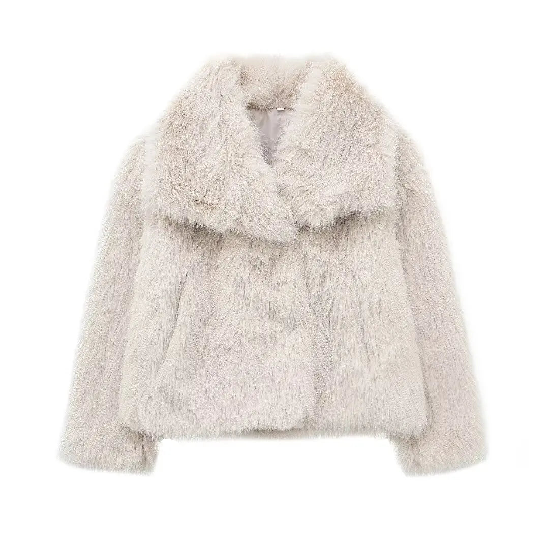 Cropped Faux Fur Snap-Button Jacket