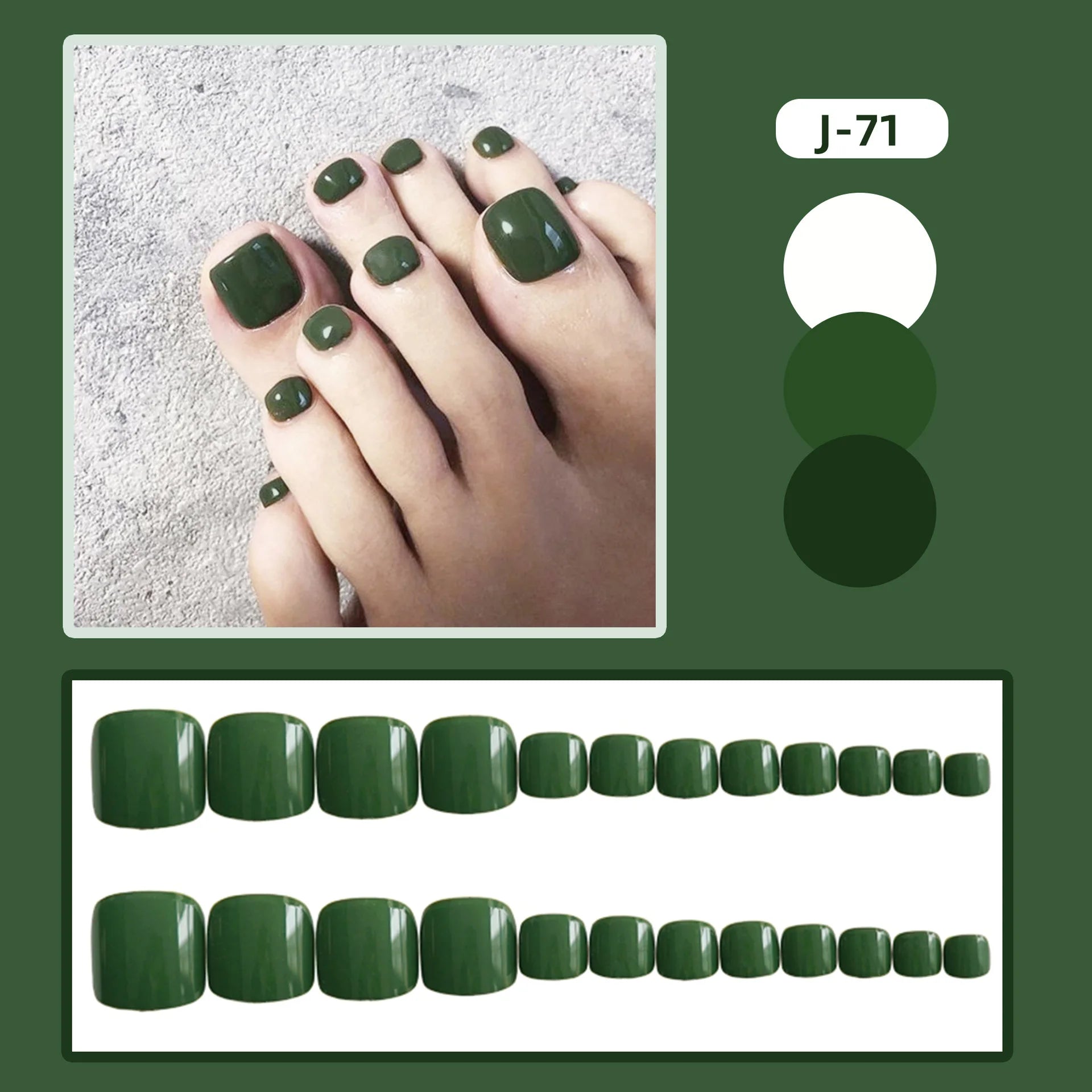 24Ps Glossy Lake Blue Press on Toe Nails Artificial Acrylic Fake Toenails Full Coverage Removable Wearable Toe Nail Art Finished