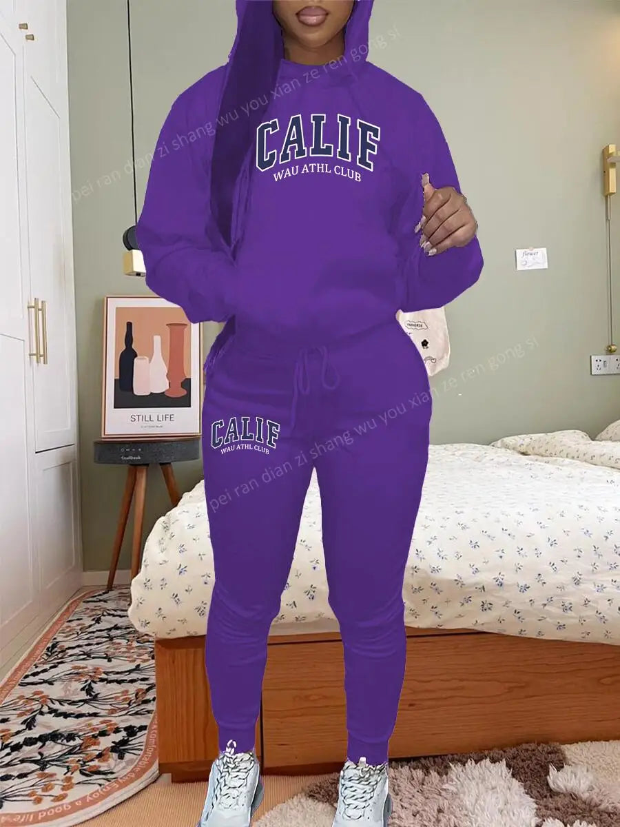 Women's Hoodies pants Sets Two-piece suit High Quality Sportswear Printed CALIF Aesthetic Clothing New Female Winter Tracksuit