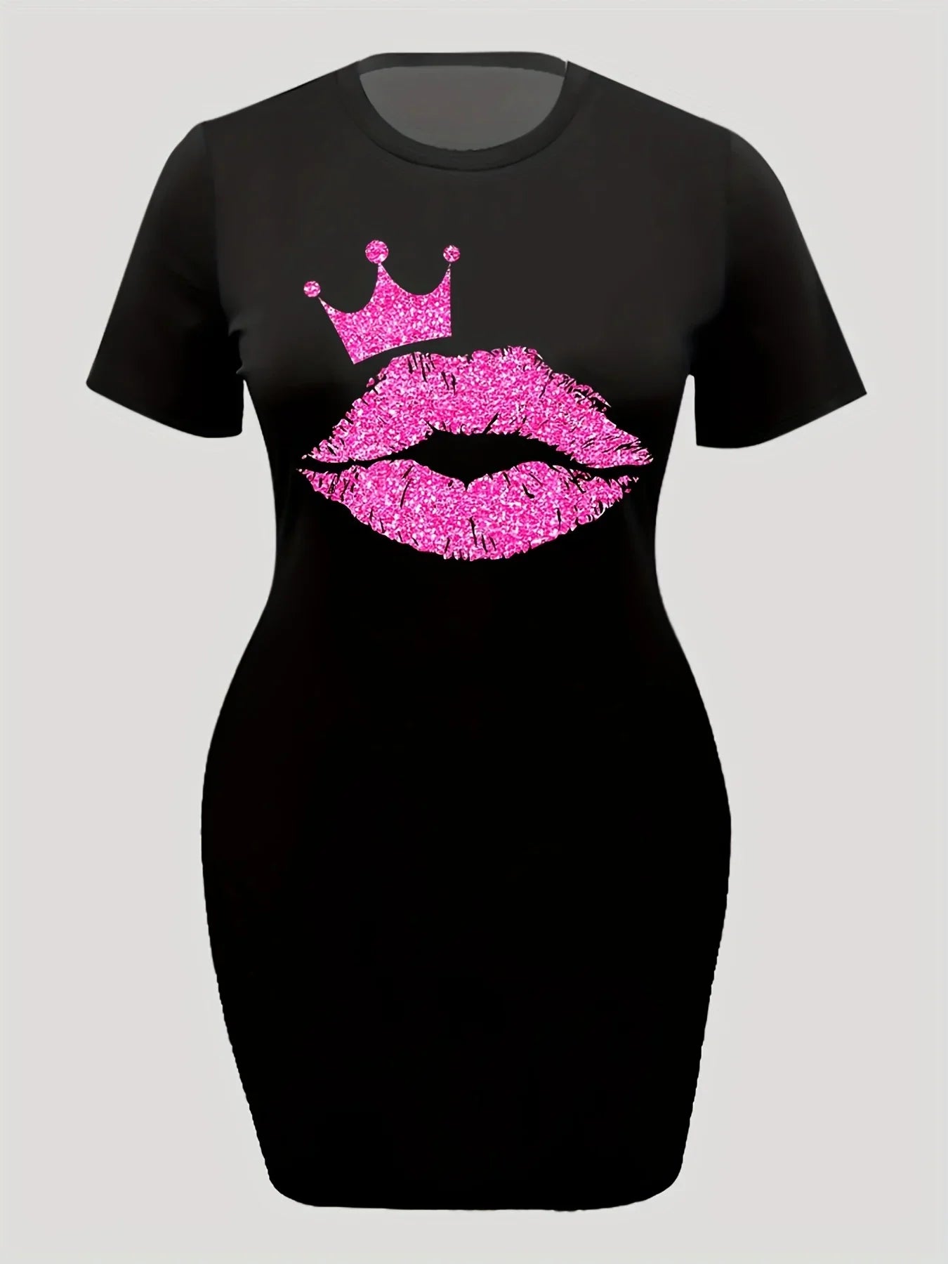 Plus Size Lip & Crown Print Tee Dress