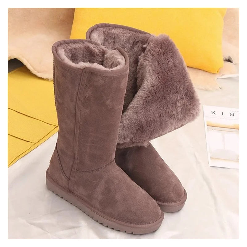 Women Classic Ladies Girls Winter Snow Boots Waterproof Warm Genuine Leather Fur Australia Plus Velvet Knee High  Winter