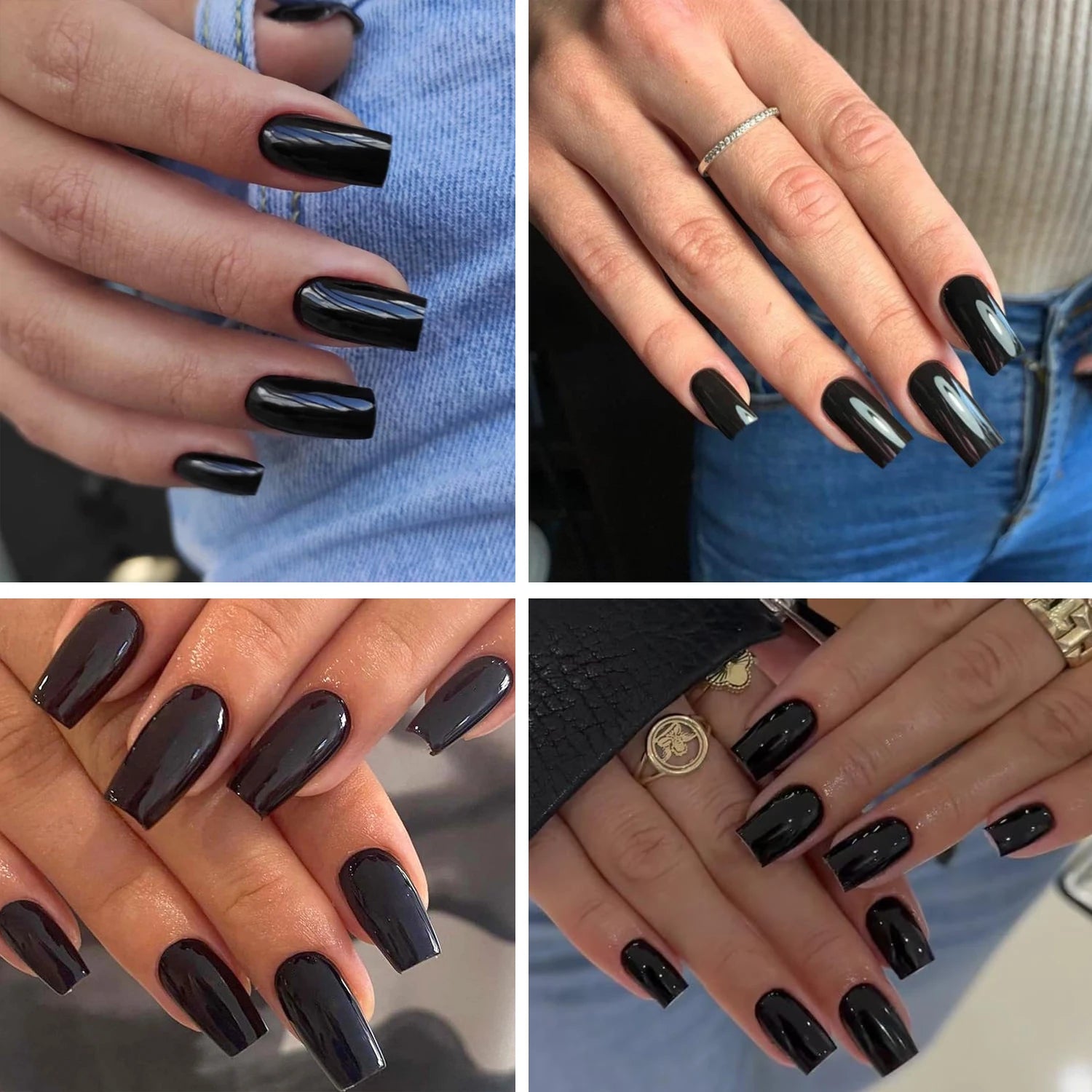 120Pcs Black Square French Tip False Nails Press On Nails Medium Square Full Coverage False Nails for Nail Extensions DIY Salon