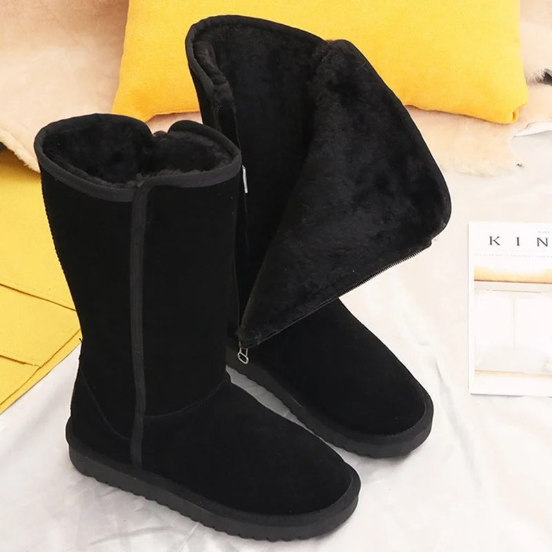 Women Classic Ladies Girls Winter Snow Boots Waterproof Warm Genuine Leather Fur Australia Plus Velvet Knee High  Winter