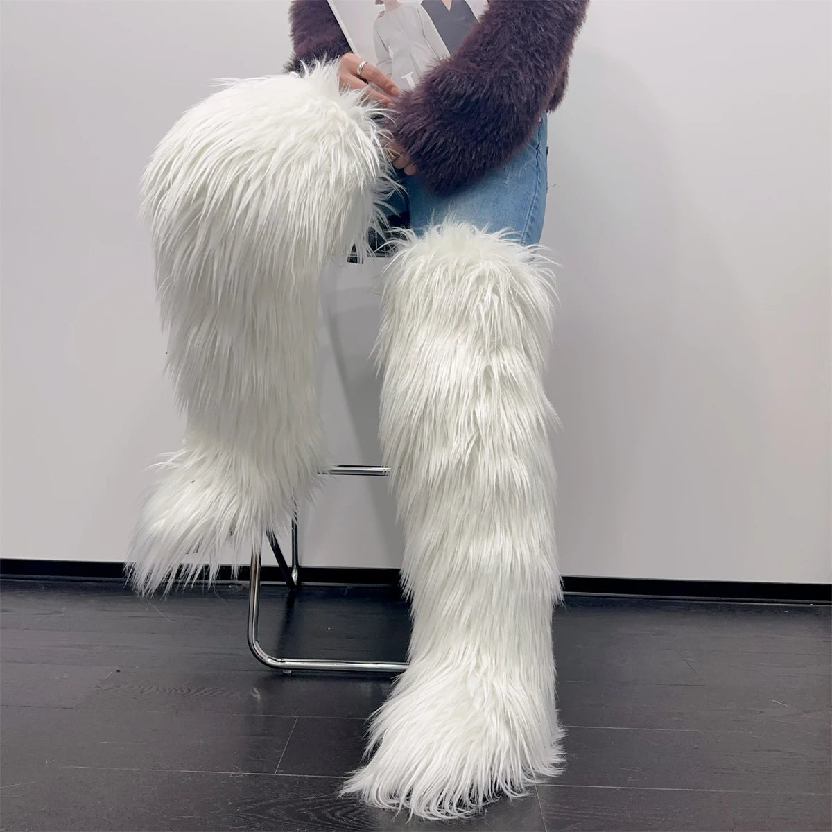Over The Knee  Thigh High Mongolian Fur Boots Faux Tall Boots for Women