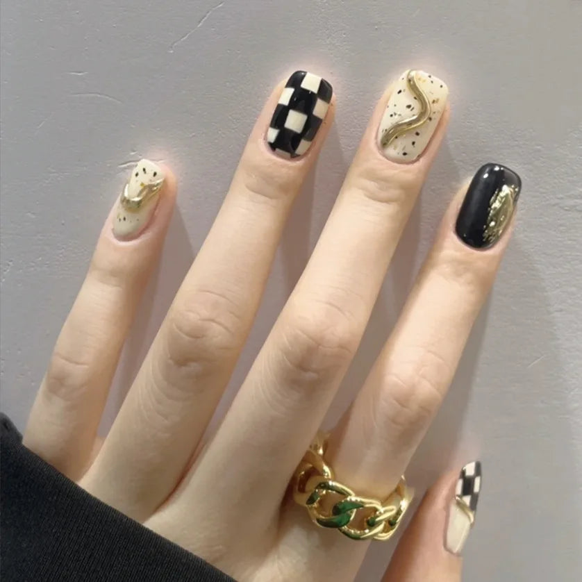 24pcs French Lemon Full Cover Artificial Fake Nails Art Seamless Removable Coffin False Nails With Glue Girls Press On Nail Tips